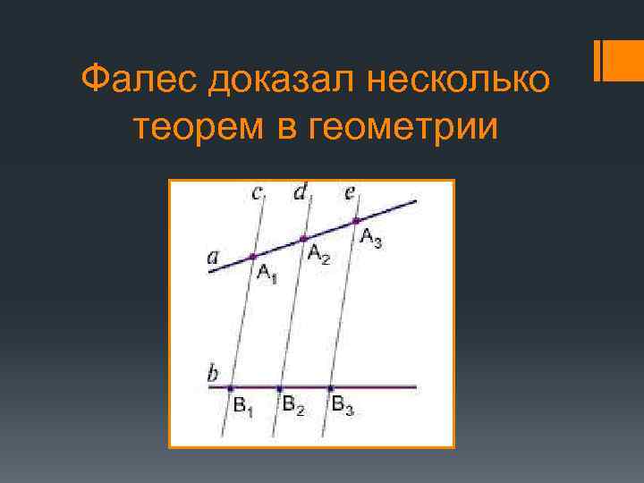 Фалес доказал несколько теорем в геометрии 