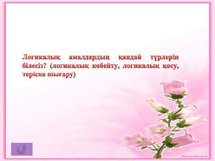 Логикалық амалдардың қандай түрлерін білесіз? (логикалық көбейту, логикалық қосу, теріске шығару) 