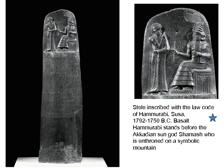 Stele inscribed with the law code of Hammurabi, Susa, 1792 -1750 B. C. Basalt