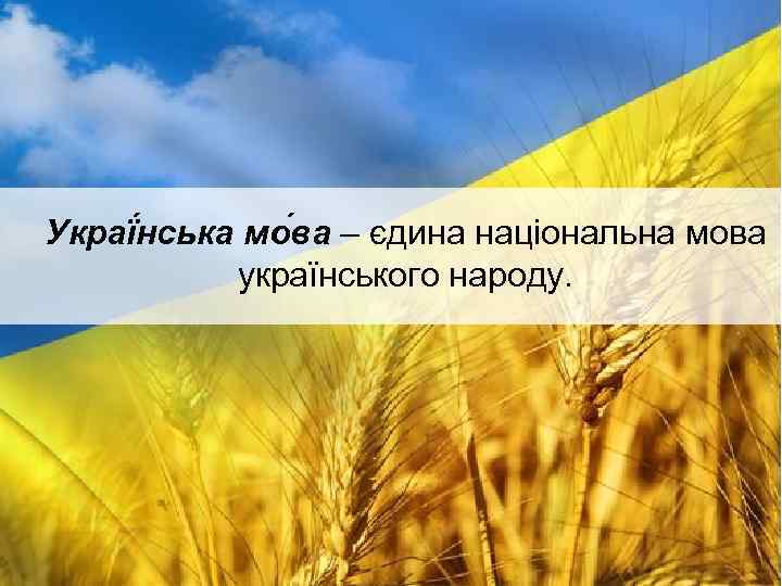 Украї нська мо ва – єдина національна мова українського народу. 