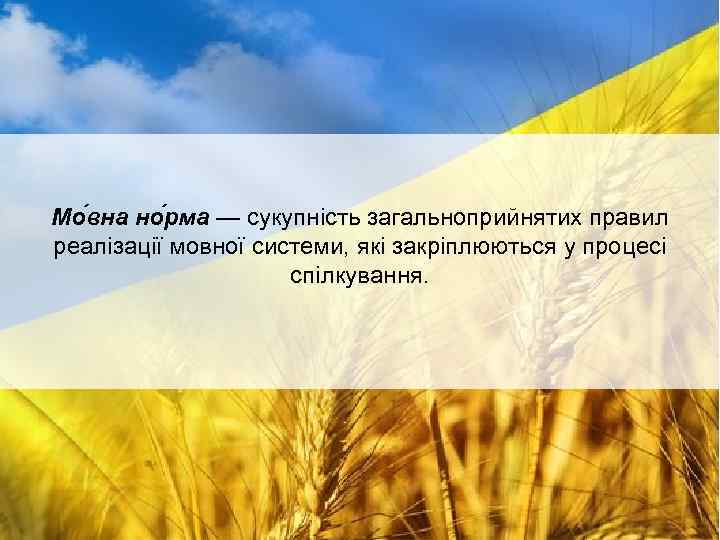 Мо вна но рма — сукупність загальноприйнятих правил реалізації мовної системи, які закріплюються у