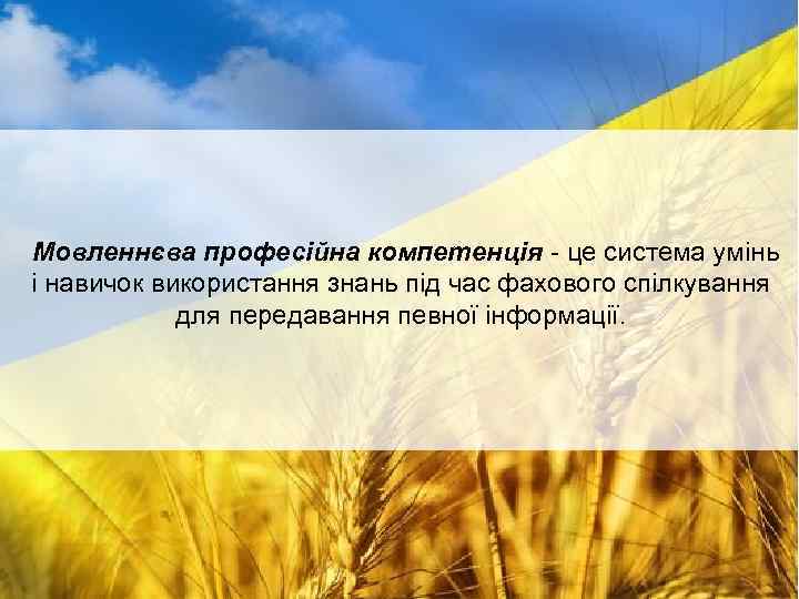 Мовленнєва професійна компетенція - це система умінь і навичок використання знань під час фахового