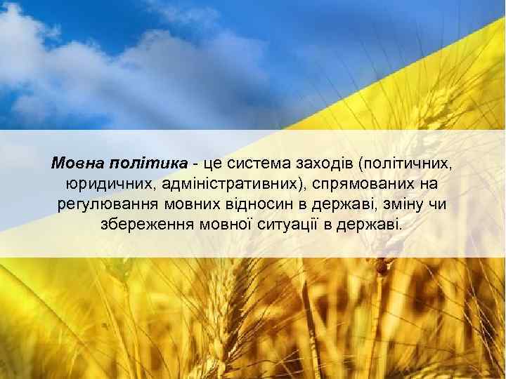 Мовна політика - це система заходів (політичних, юридичних, адміністративних), спрямованих на регулювання мовних відносин