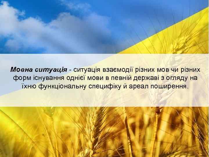 Мовна ситуація - ситуація взаємодії різних мов чи різних форм існування однієї мови в