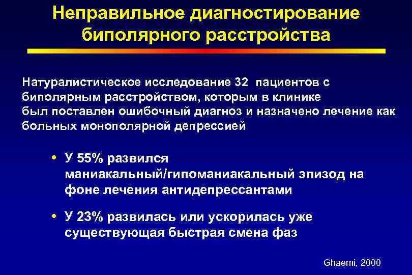 Неправильное диагностирование биполярного расстройства Натуралистическое исследование 32 пациентов с биполярным расстройством, которым в клинике