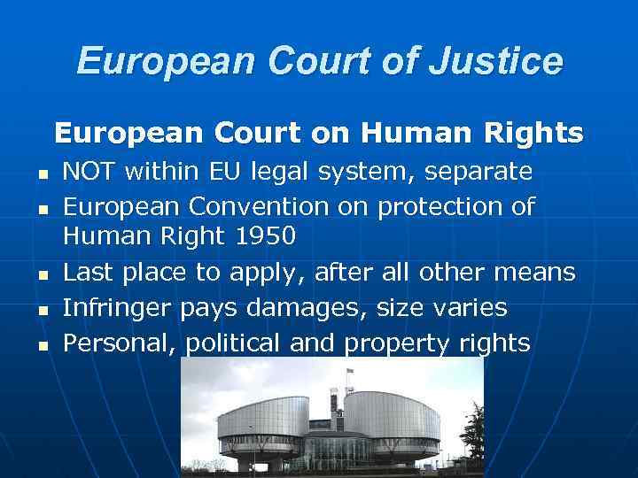 European Court of Justice European Court on Human Rights n n n NOT within