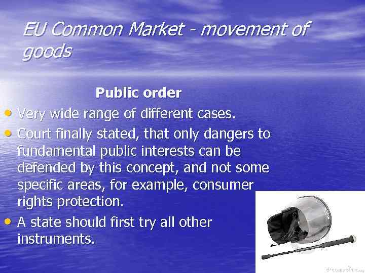 EU Common Market - movement of goods • • • Public order Very wide