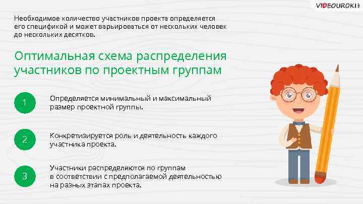 Необходимое количество участников проекта определяется его спецификой и может варьироваться от нескольких человек до