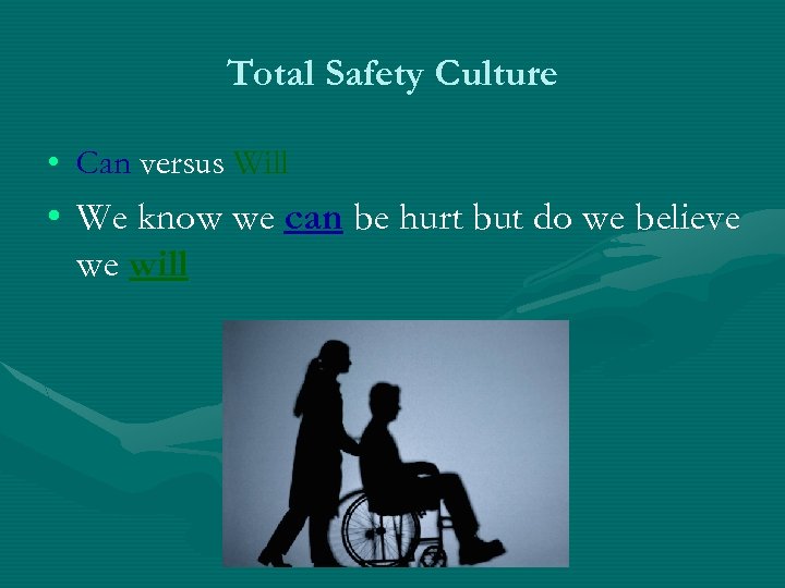 Total Safety Culture • Can versus Will • We know we can be hurt