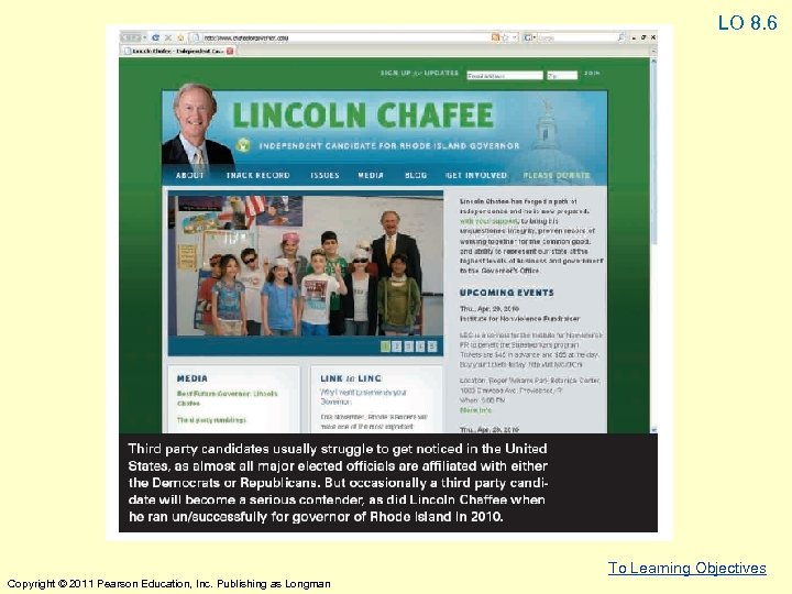 LO 8. 6 To Learning Objectives Copyright © 2011 Pearson Education, Inc. Publishing as