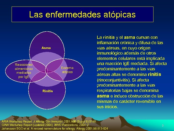 Las enfermedades atópicas Asma Reacciones alimentarias mediadas por Ig. E Allergy Rinitis Eczema atópico