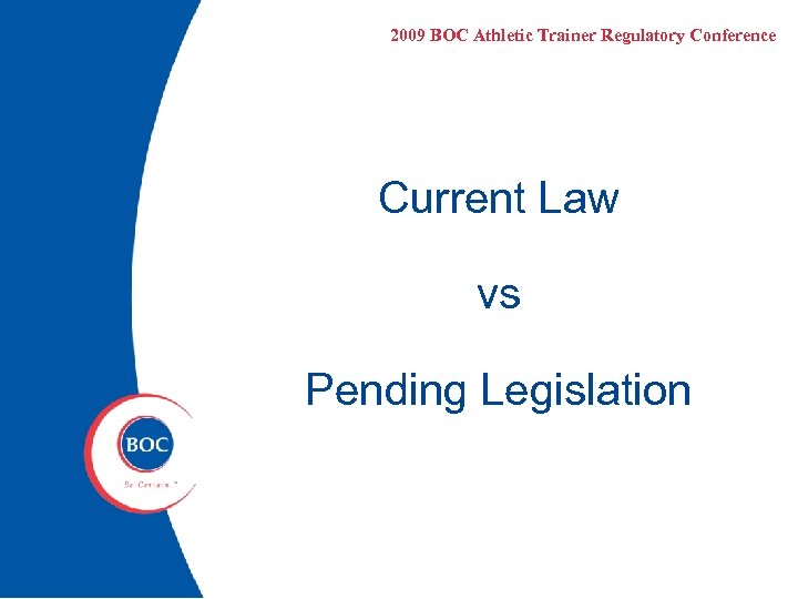 2009 BOC Athletic Trainer Regulatory Conference Current Law vs Pending Legislation 