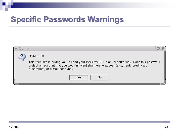 Specific Passwords Warnings 17 -500 47 