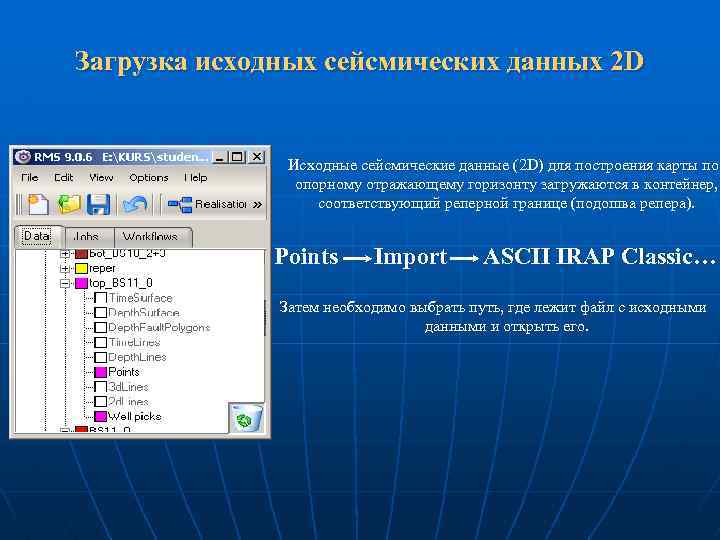 Загрузка исходных сейсмических данных 2 D Исходные сейсмические данные (2 D) для построения карты