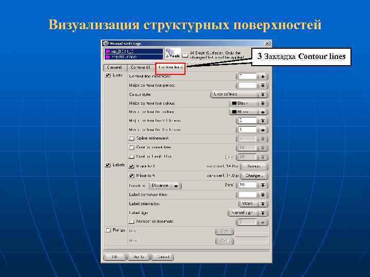 Визуализация структурных поверхностей 3 Закладка Contour lines 