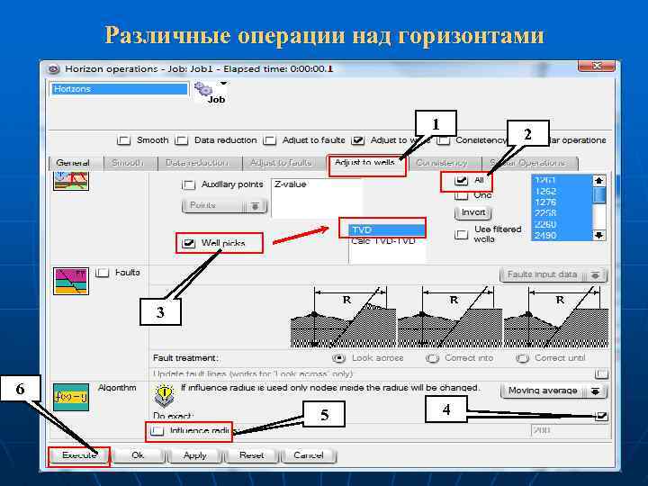 Различные операции над горизонтами 1 2 3 6 5 4 
