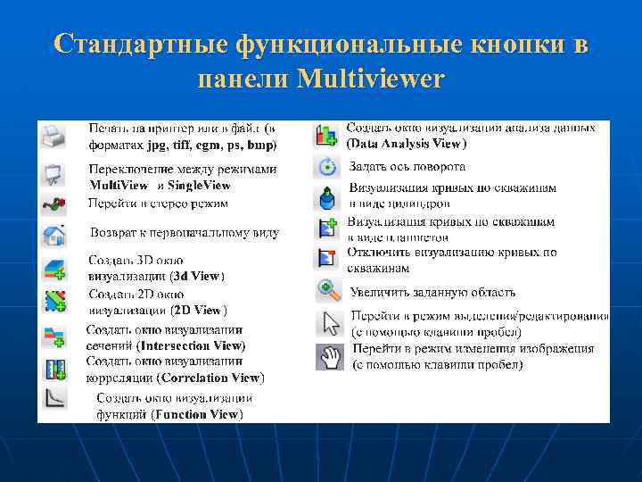 Стандартные функциональные кнопки в панели Multiviewer 