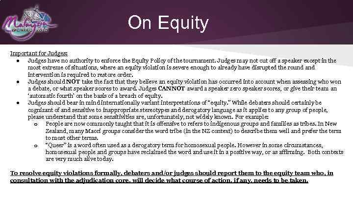 On Equity Important for Judges: ● Judges have no authority to enforce the Equity