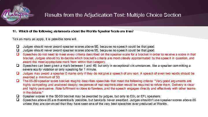 Results from the Adjudication Test: Multiple Choice Section 18. Which of the following statements