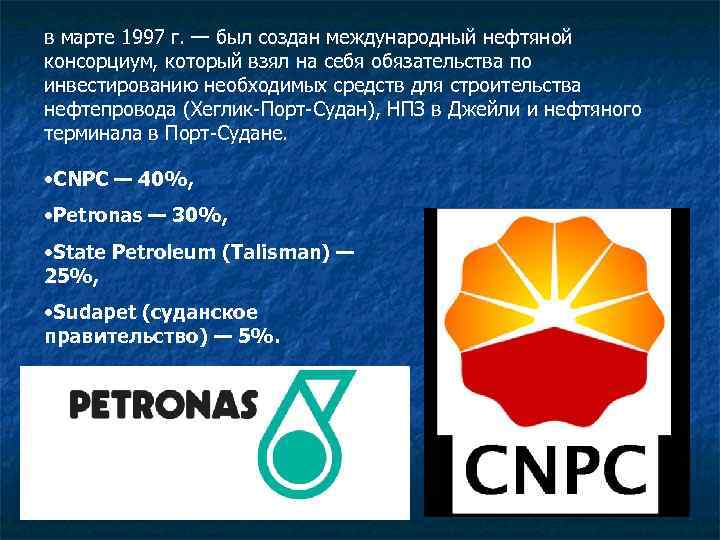 в марте 1997 г. — был создан международный нефтяной консорциум, который взял на себя