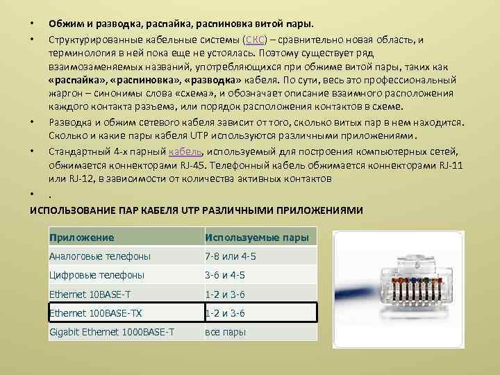 Обжим и разводка, распайка, распиновка витой пары. Структурированные кабельные системы (СКС) – сравнительно новая