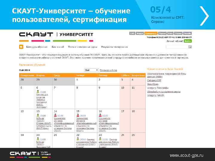 СКАУТ-Университет – обучение пользователей, сертификация 05/4 Компоненты СМТ: Сервис www. scout-gps. ru 