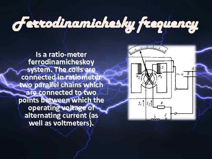 Ferrodinamichesky frequency Is a ratio-meter ferrodinamicheskoy system. The coils are connected in ratiometer two