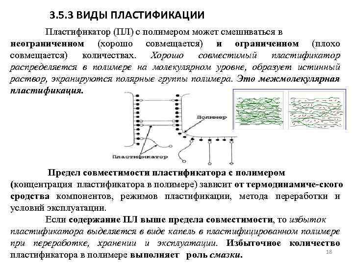 3. 5. 3 ВИДЫ ПЛАСТИФИКАЦИИ Пластификатор (ПЛ) с полимером может смешиваться в неограниченном (хорошо