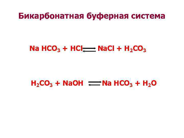 Бикарбонатная буферная система Na HCO 3 + HCl H 2 CO 3 + Na.