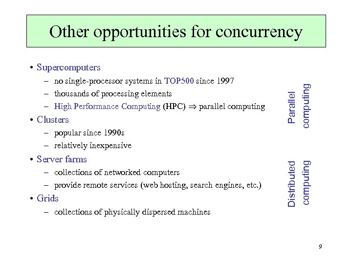 Other opportunities for concurrency • Clusters – popular since 1990 s – relatively inexpensive