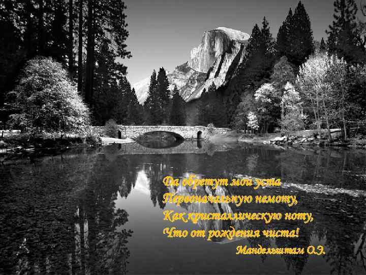 Да обретут мои уста Первоначальную немоту, Как кристаллическую ноту, Что от рождения чиста! Мандельштам