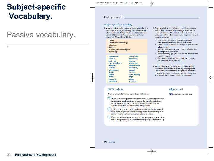 Subject-specific Vocabulary. Passive vocabulary. . 20 Professional Development 