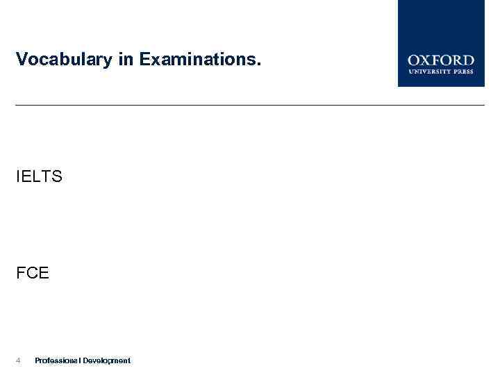 Vocabulary in Examinations. IELTS FCE 4 Professional Development 