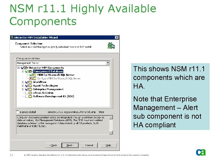 NSM r 11. 1 Highly Available Components This shows NSM r 11. 1 components