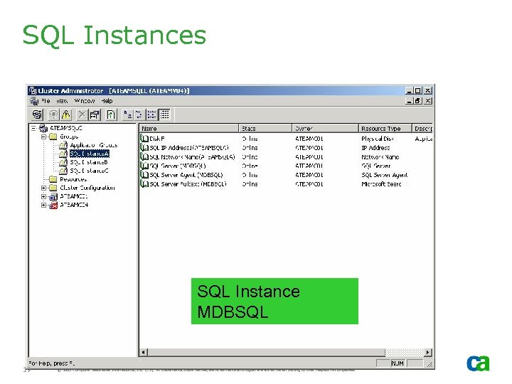 SQL Instances SQL Instance MDBSQL 19 © 2005 Computer Associates International, Inc. (CA). All