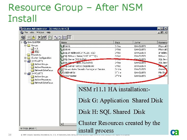 Resource Group – After NSM Install NSM r 11. 1 HA installation: Disk G: