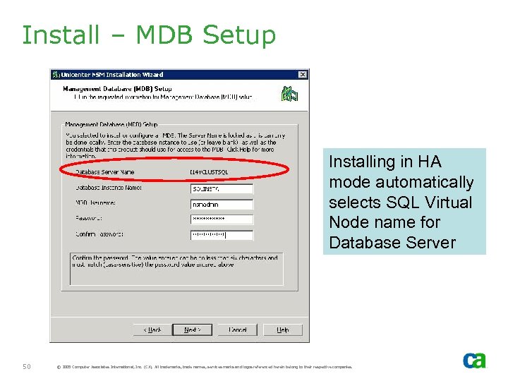 Install – MDB Setup Installing in HA mode automatically selects SQL Virtual Node name