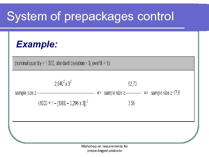 System of prepackages control Example: Workshop on requirements for prepackaged products 