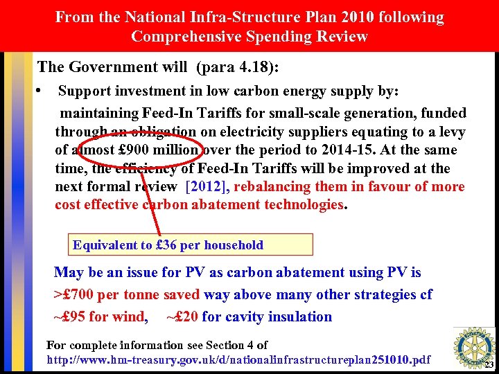 From the National Infra-Structure Plan 2010 following Comprehensive Spending Review The Government will (para