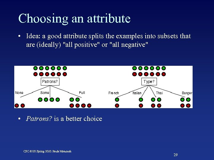 Choosing an attribute • Idea: a good attribute splits the examples into subsets that