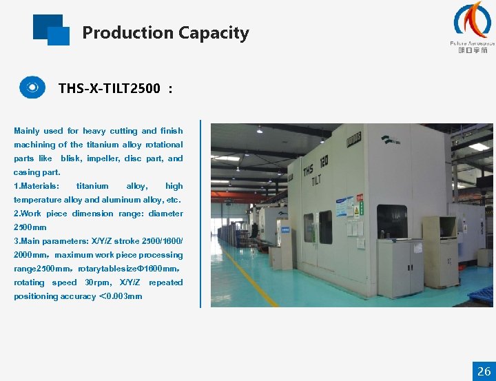 Production Capacity THS-X-TILT 2500 ： Mainly used for heavy cutting and finish machining of