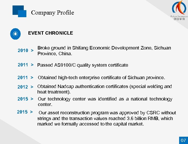 Company Profile EVENT CHRONICLE 2010 > Broke ground in Shifang Economic Development Zone, Sichuan