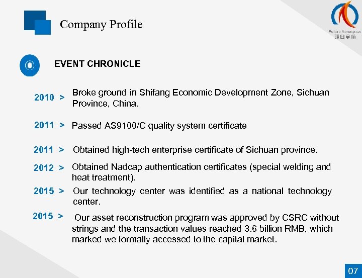Company Profile EVENT CHRONICLE 2010 > Broke ground in Shifang Economic Development Zone, Sichuan