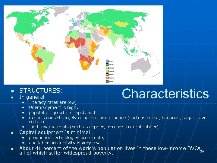 n n STRUCTURES: In general Characteristics • literacy rates are low, • Unemployment is