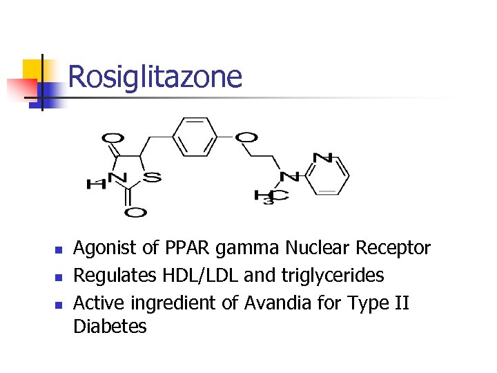 Rosiglitazone Agonist of PPAR gamma Nuclear Receptor Regulates HDL/LDL and triglycerides Active ingredient of