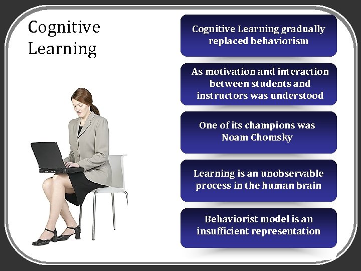 Cognitive Learning gradually replaced behaviorism As motivation and interaction between students and instructors was