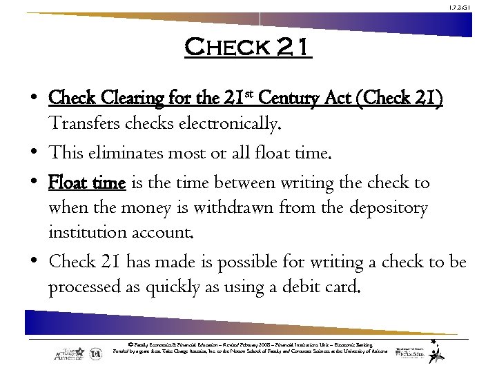 1. 7. 2. G 1 Check 21 • Check Clearing for the 21 st