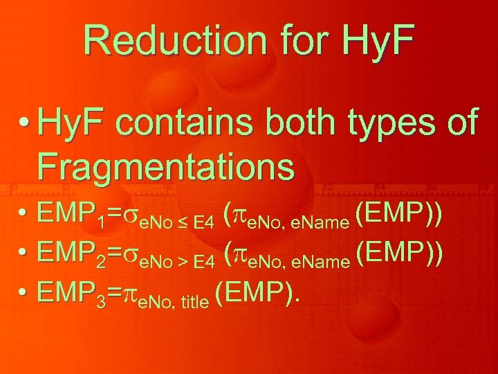 Reduction for Hy. F • Hy. F contains both types of Fragmentations • EMP