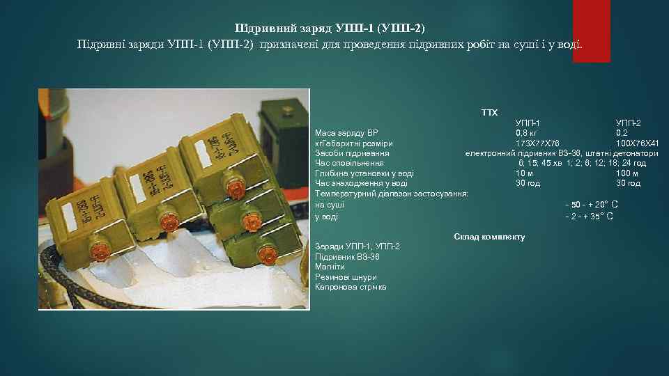 Підривний заряд УПП-1 (УПП-2) Підривні заряди УПП-1 (УПП-2) призначені для проведення підривних робіт на