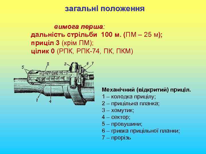 загальні положення вимога перша: дальність стрільби 100 м. (ПМ – 25 м); приціл 3